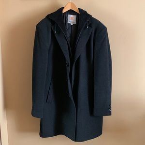 Dark Grey Wool Cashmere Coat with Removable Hood